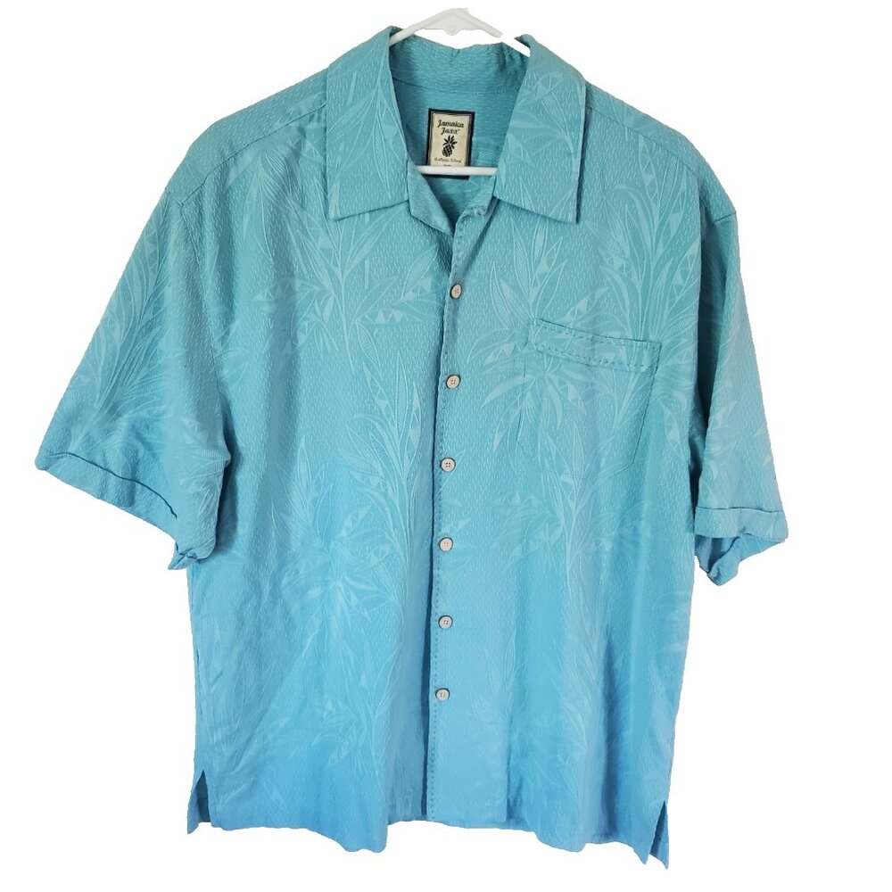 Jamaica Jaxx Mens 100% Silk Shirt Size L Short‎ Sleeve Button Hawaiian Vacation